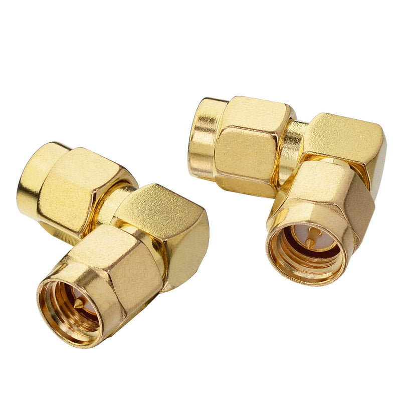 BOOBRIE SMA Coax Adapter SMA 90 Degree Connector SMA Male to SMA Male Right Angle Adapter Gold-Plated SMA Cable Adapter SMA Male Plug (Pin) Connector for WIFI / Two-way Radio / FPV Drone etc Pack of 2
