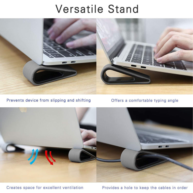 MoKo Universal Laptop/Notebook Stands, [4 Pack] Anti-Slip Durable Silicone Elevation Stand Lightweight Stable Kickstand, Ultra Compact & Portable Risers for Laptop, Tablet, Keyboard - Gray Black