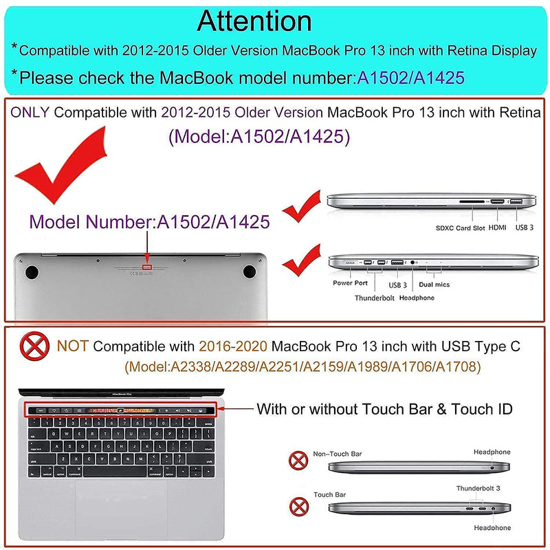 MOSISO Compatible with MacBook Pro 13 inch Case 2015 2014 2013 end 2012 Older Version (Models: A1502 & A1425) with Retina Display, Plastic Hard Shell Case & Neoprene Sleeve Bag with Small Case, Black