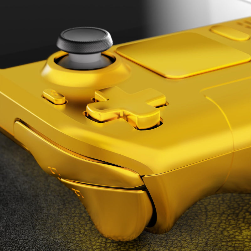 eXtremeRate Chrome Gold Custom Glossy Faceplate Back Plate Shell for Steam Deck, Handheld Console Replacement Housing Case, DIY Full Set Shell w/Buttons for Steam Deck Console - Console NOT Included