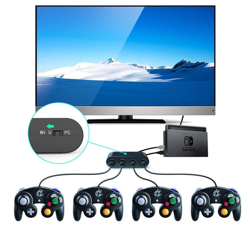 pdobq Adapter Comaptible Gamecube Controller Adapter for Switch / PC / Wii U. Super Smash Bros Gamecube Adapter. No Driver Need and Easy to Set Up. 4 in 1 Game Cube Adapter