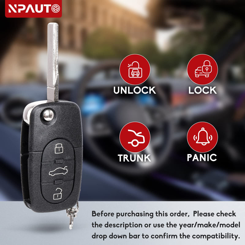 NPAUTO Key Fob Replacement for Audi A4 A6 A8 S4 S6 S8 TT RS6 Cabriolet 1997-2005 - Uncut Keyless Entry Remote Control Car Flip Key Fobs (MYT8Z0837231,4D0837231E, 4D0837231P)