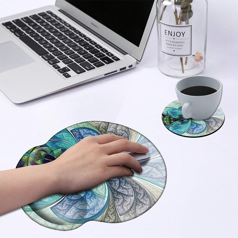 Ergonomic Mouse Pad with Wrist Support and Keyboard Wrist Rest Pad Spsun Non-slip Rubber Base Mousepad for Office Gaming Working Computers Laptop Easy Typing & Pain Relief + Coasters - Fractal flowers