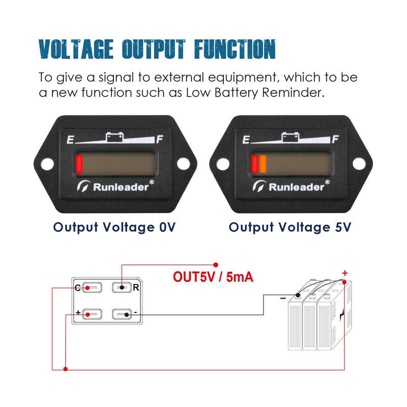Runleader 36V Battery Fuel Gauge Meter,Battery Level Meter,Lead Acid Battery Applicably,Single&Multiple Screen Display for Golf Cart Club Car Forklift Scrubber Machine (36V)