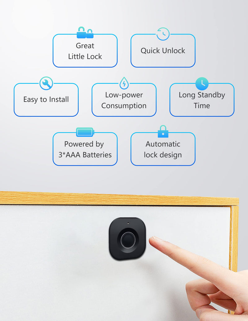 Fingerprint Cabinet Lock, Smart Biometric Cabinet Lock, Keyless Hidden File Drawer Wardrobe Lock, Child Safety Electric Fingerprint Lock, DIY Wooden Furniture Privacy Lock for Home Office Black