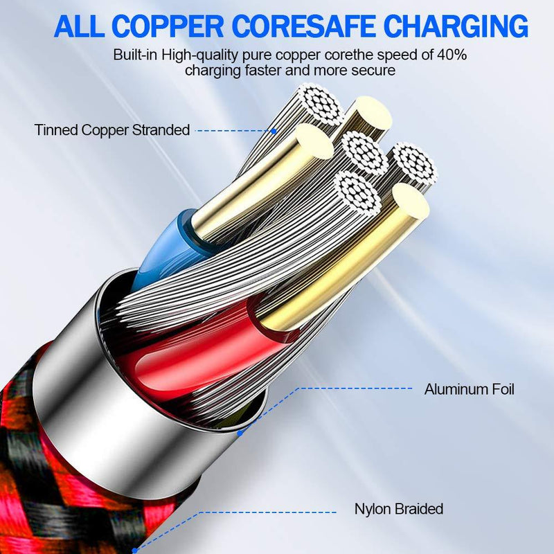 USB Type C Charger Cable,10FT 2Pack Fast Charging Cable Long Charging Cord Compatible with Samsung Galaxy S20 S10e S10 S9 S8 A01 A11 A21 A32 A42 A51 A71 A80 A81 Note 9 LG Stylo 6 V60 V50 G8X G8 Red&Blue
