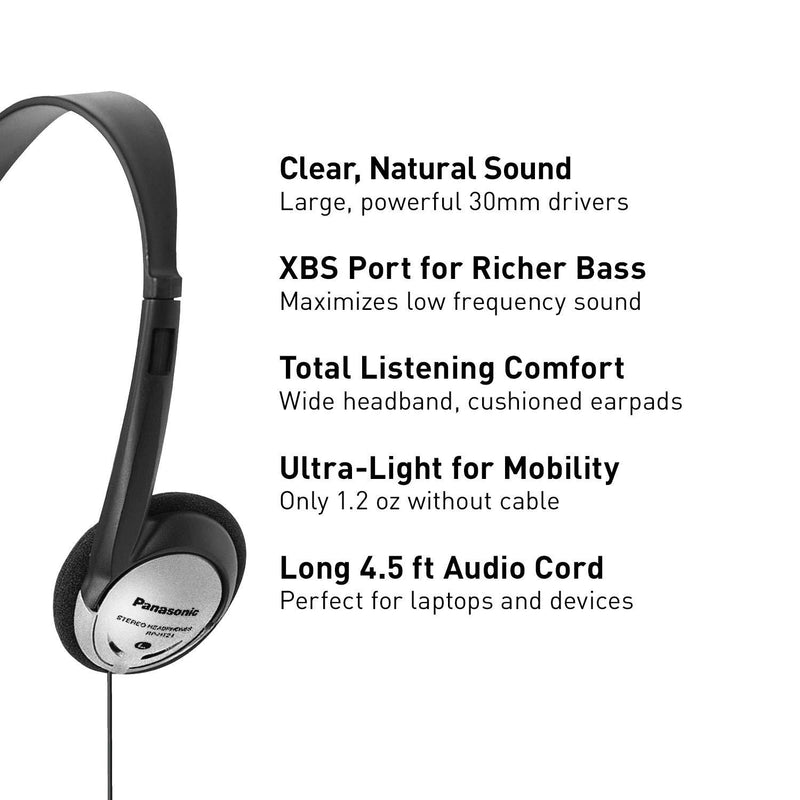 Panasonic Headphones On-Ear Lightweight with XBS RP-HT21 (Black & Silver) On Ear - No Mic