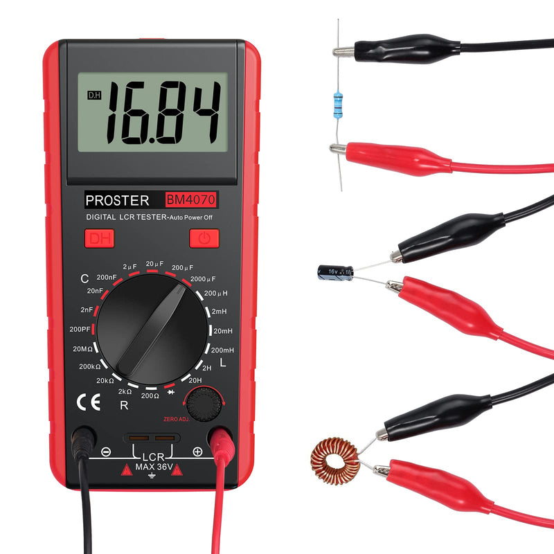 Proster LCR Meter Capacitance Inductance Resistance Tester Multimeter Self-Discharge with Overrange Display Red
