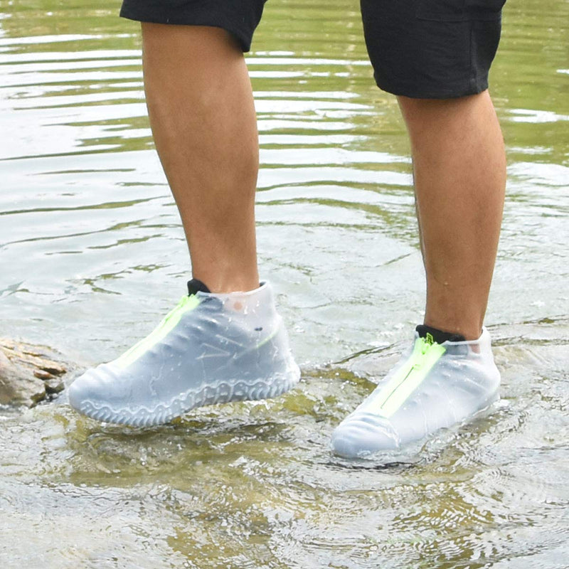 Shiwely Silicone Waterproof Shoe Covers, reusable upgraded overshoes with waterproof zipper, Resistant Rain Boots Non-Slip Washable Protection for Women, Men (L Women 7.5-11, Men 6.5-10.5), White) L (Women 7.5-11, Men 6.5-10.5)