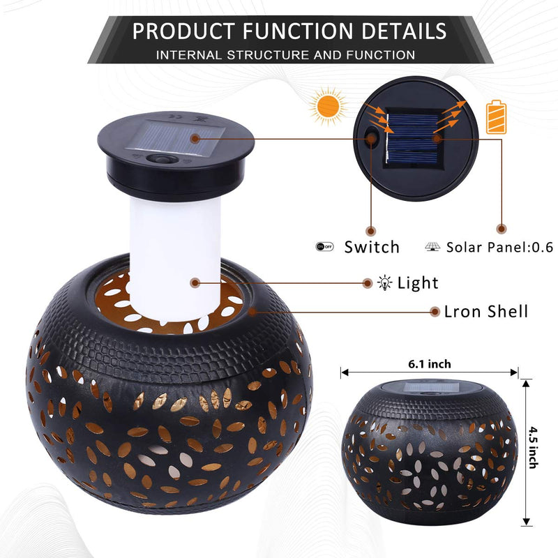 pearlstar Table Solar Lights Outdoor Waterproof - Dancing Flickering Flame Lamp Black Metal Tabletop Light Solar Powered Decorative Lighting Lantern for Desk Bedroom Patio Garden Pathway Yard (1 Pack)