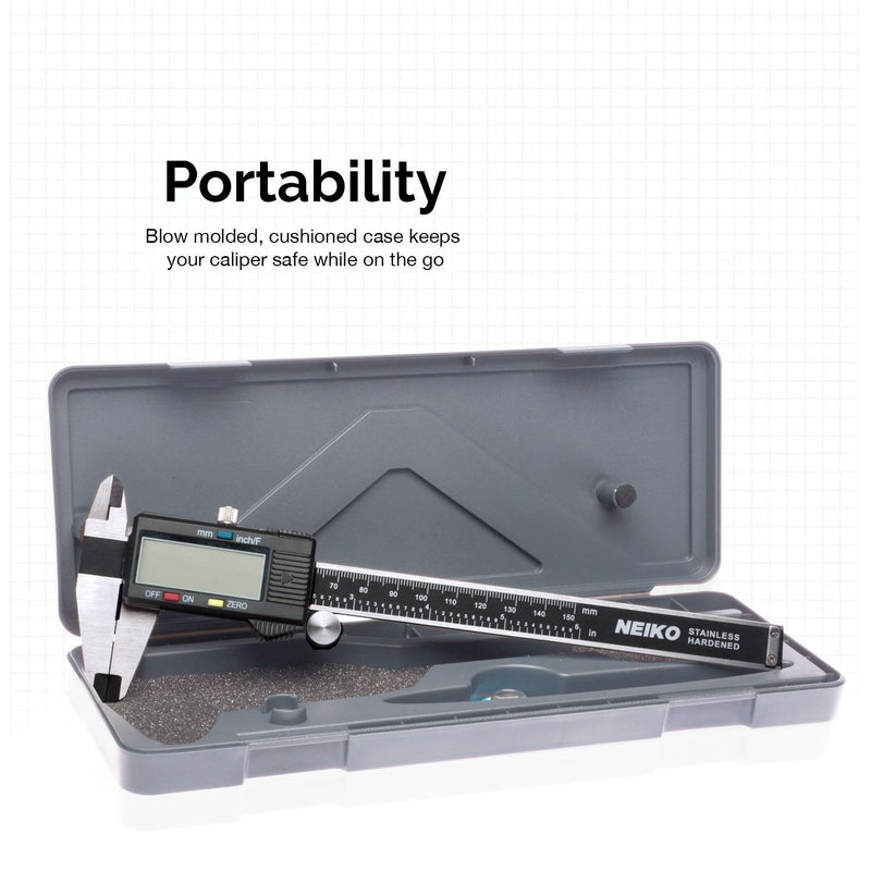 NEIKO 01407A Electronic Digital Caliper | 0-6 Inches | Stainless Steel Construction with Large LCD Screen | Quick Change Button for Inch/Fraction/Millimeter Conversions 6 inch 6" BLACK