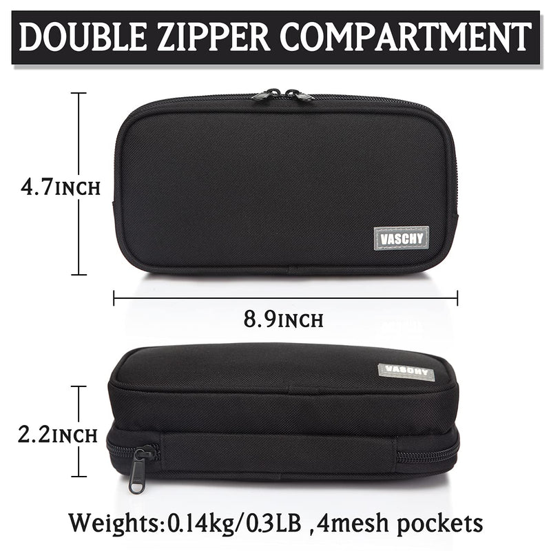 Pencil Case for adults,Vaschy Pen Organizer Pouch with Double Zippers Multi Compartments School Supplies for College Students Black