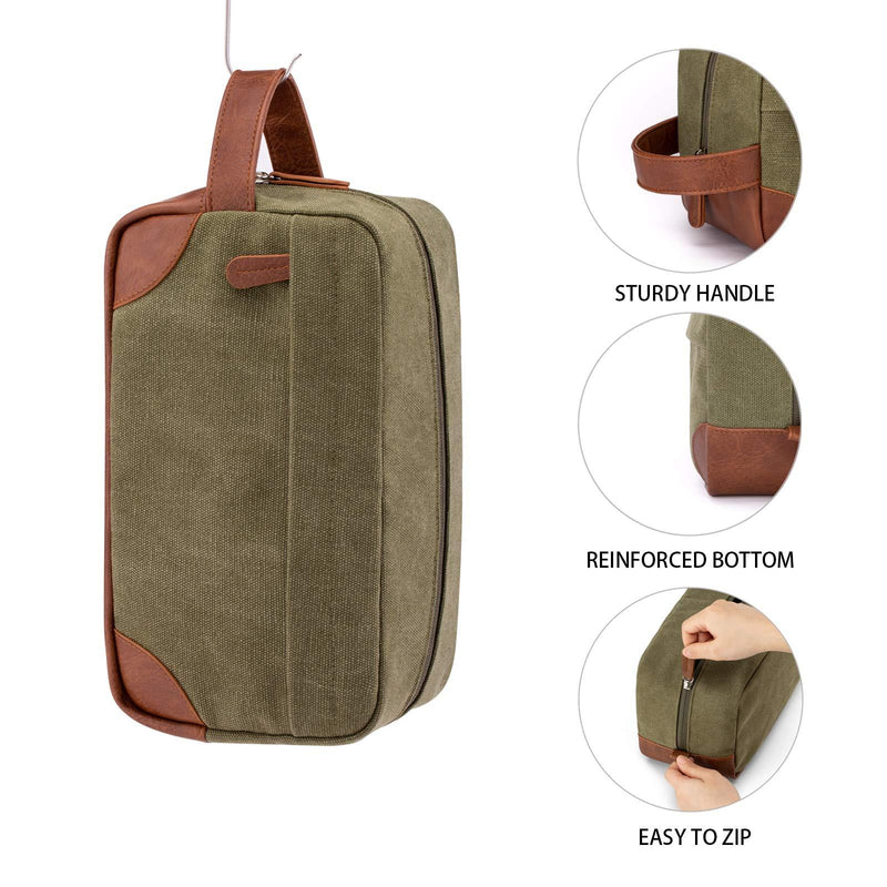 Vorspack Toiletry Bag Hanging Dopp Kit for Men Water Resistant Canvas Shaving Bag with Large Capacity for Travel - Army Green