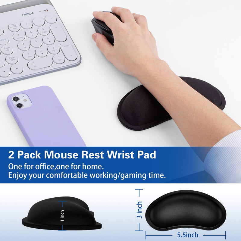 Mouse Wrist Rest, Canjoy 2 Pack Memory Foam Soft Fabric Mouse Wrist Rest Pad Support Cushion with Anti-Skid Rubber Base,Ergonomic Pain Relief Mouse Hand Rest for Gaming,Office, Computer,Laptop(Black) Black-Lycra Fabric