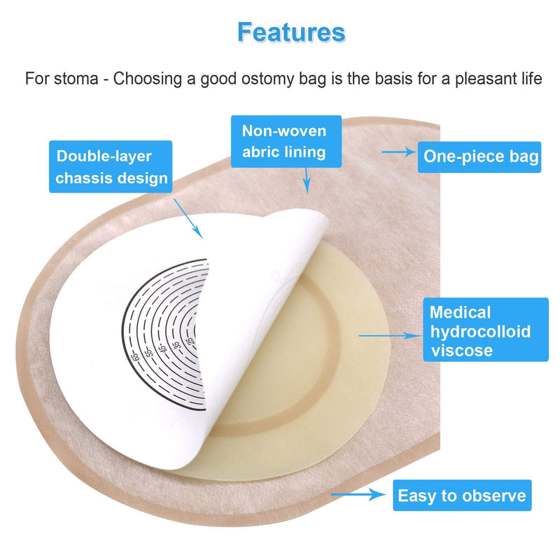 20PCS Colostomy Bags, Ostomy Supplies, One Piece Drainable Ostomy Pouch for Ileostomy Stoma Care, Cut-to-Fit (20-70cm) 20-70-20pcs