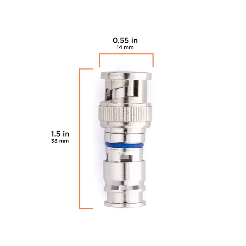 BNC Compression Connector for RG6 Coaxial Cable - Pack of 10 - Solid Construction with High Grade Metals - Male BNC Connectors for CCTV, SDI, HD-SDI, Siamese, Security Camera 10 Pack Silver, RG6