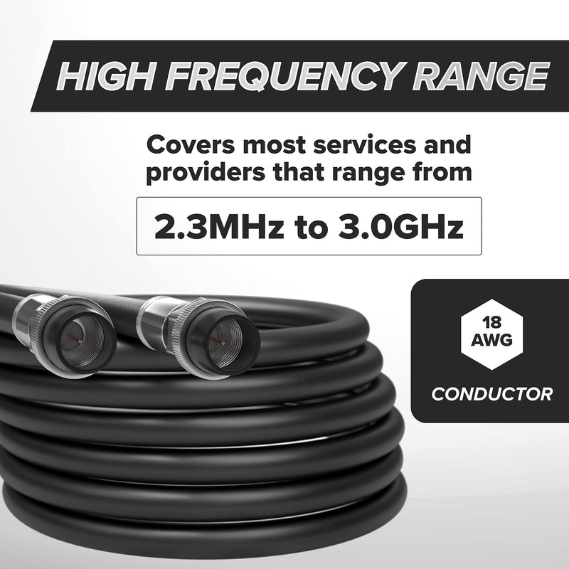 1' Feet, Black RG6 Coaxial Cable with Rubber booted - Weather Proof Indoor/Outdoor Rated Connectors, F81 / RF, Digital Coax for CATV, Antenna, Internet, Satellite, and More 1 Foot (0.3 Meter)