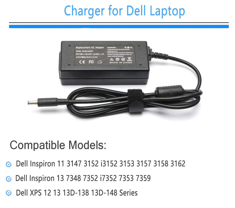 19V 2.31A 45W New AC Adapter Charger Power Cord for Dell Inspiron 13 5368 5378 7352 7353 7359 7368 7378 Inspiron 15 5000 5555 5558 5559 3552, XPS 13 9350 9333 Power Cord