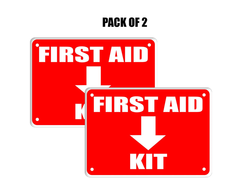 2 Pack First Aid Safety Sign For Emergency Kit, Clear Visible 7" x 10", Easy To Install, Durable Water Resistant for Indoor and Outdoor Use