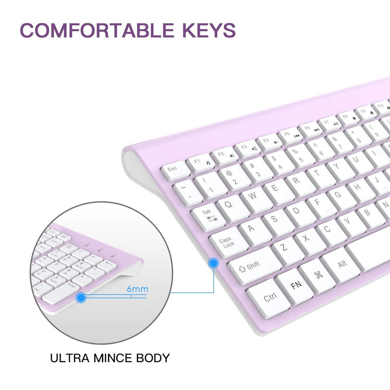 Wireless Keyboard Mouse Combo, cimetech Compact Full Size Wireless Keyboard and Mouse Set 2.4G Ultra-Thin Sleek Design for Windows, Computer, Desktop, PC, Notebook - (Purple) Purple