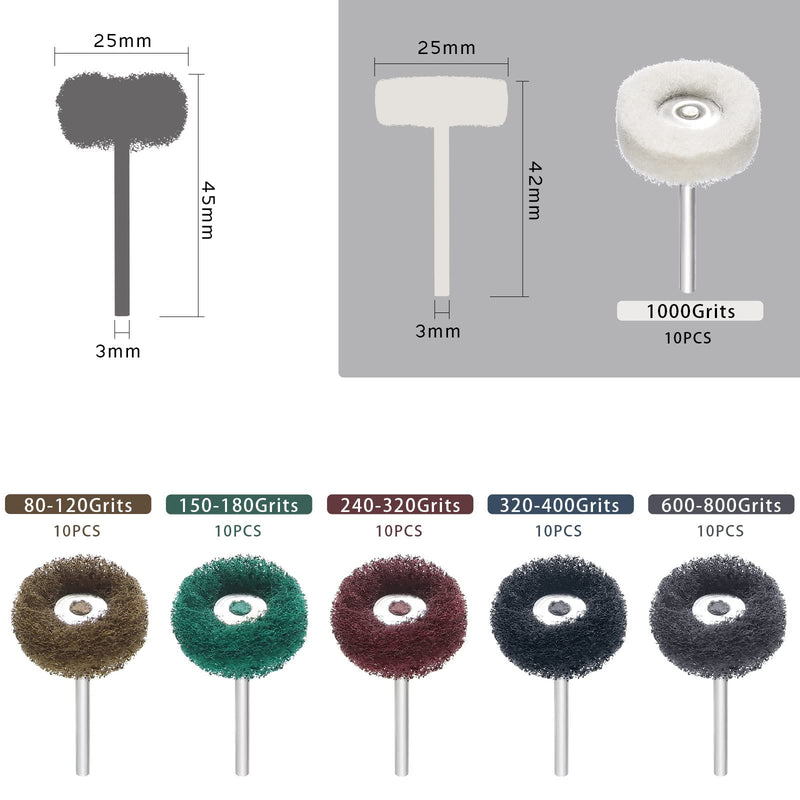 Gueenky Pack of 60 Abrasive Polishing Discs, Grit 80/150/240/320/600/1000, Polishing Accessories for Dremel Rotary Tools