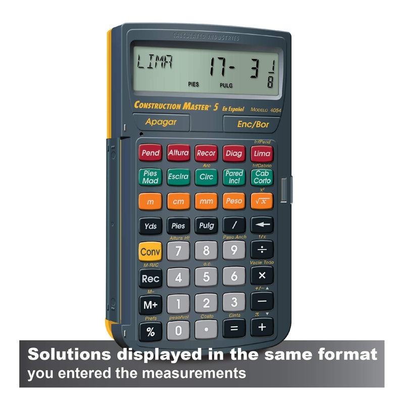 Calculated Industries 4054 Construction Master 5 en Espanol Construction Feet-Inch-Fraction Calculator for Carpenters [Calculadora de construcciÃ³n con pies, pulgadas y fracciones para carpinteros] CM5 en Espanol