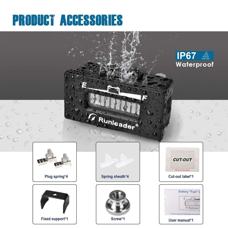Runleader 12V to 48V LED Battery Fuel Gauge Meter,Battery State of Charge & Discharge for Club Car Forklift Scrubber Machine Travel Trailer Go-Kart and Floor Care Equipment. (RL-BI029-36V) RL-BI029-36V
