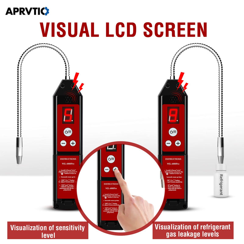 Aprvtio Refrigerant Leak Detector with LED Light, Halogen Leak Detector Freon Gas Leakage Tester HVAC Air Condition R22 R410A R134A R1234YF CFCs HCFCs HFCs Indicator WJL-6000PRO 2021 Upgrade WJL-6000PRO-UV