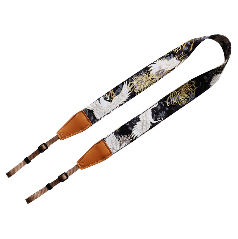 UNIKSTRAP Original Design Adjustable Camera Strap, Fit for Canon Nikon Sony Interchangeable Lens Digital Camera / DSLR Chrysanthemum & Crane in Black