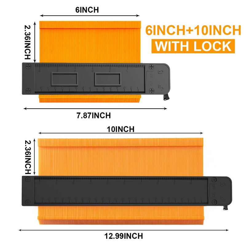 Contour Gauge with Lock, 2 Pack Contour Gauge Profile Tool, Contour Gauge Duplicator 10'' and 6'', Measure Copy Tool