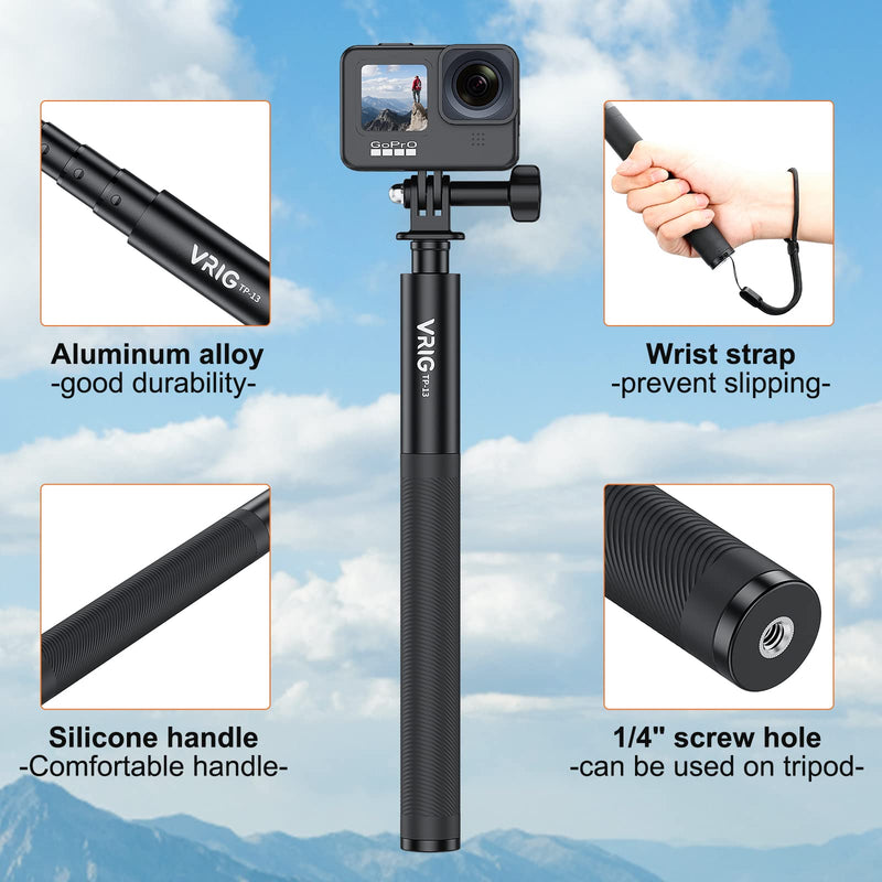 VRIG TP-13,131cm(51inch) Invisible Selfie Stick for Insta360 ONE X3, X2, X, Insta360 ONE R, RS, Insta 360 Camera 1/4" Extended Monopod Pole