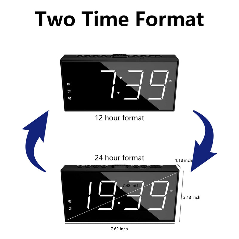 Alarm Clock for Bedroom, 2 Alarms Loud LED Big Display Clock with USB Charging Port, Adjustable Volume, Dimmable, Snooze, Plug in Simple Basic Digital Clock for Deep Sleepers Kids Elderly Home Office White Digits