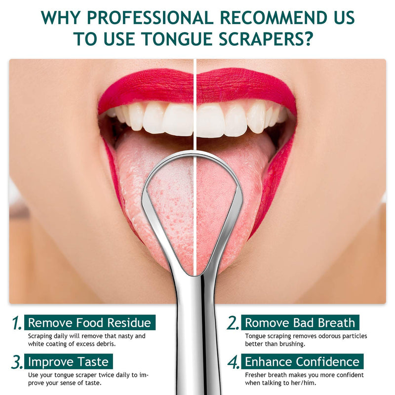 2Pack Tongue Scraper Cleaner for Adults - Easkep Fights Bad Breath 100% Stainless Steel Tongue Scrapers Cleaners with Travel Case Professional Tongue Cleaners for Adults Men Women Kids