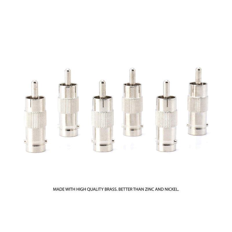RCA and BNC Coaxial Adapter - BNC Female to RCA Male Connector, Adapter, Coupler, and Converter - for RG11, RG6, RG59, RG58, SDI, HD SDI, CCTV - 4 Pack Silver RCA Male