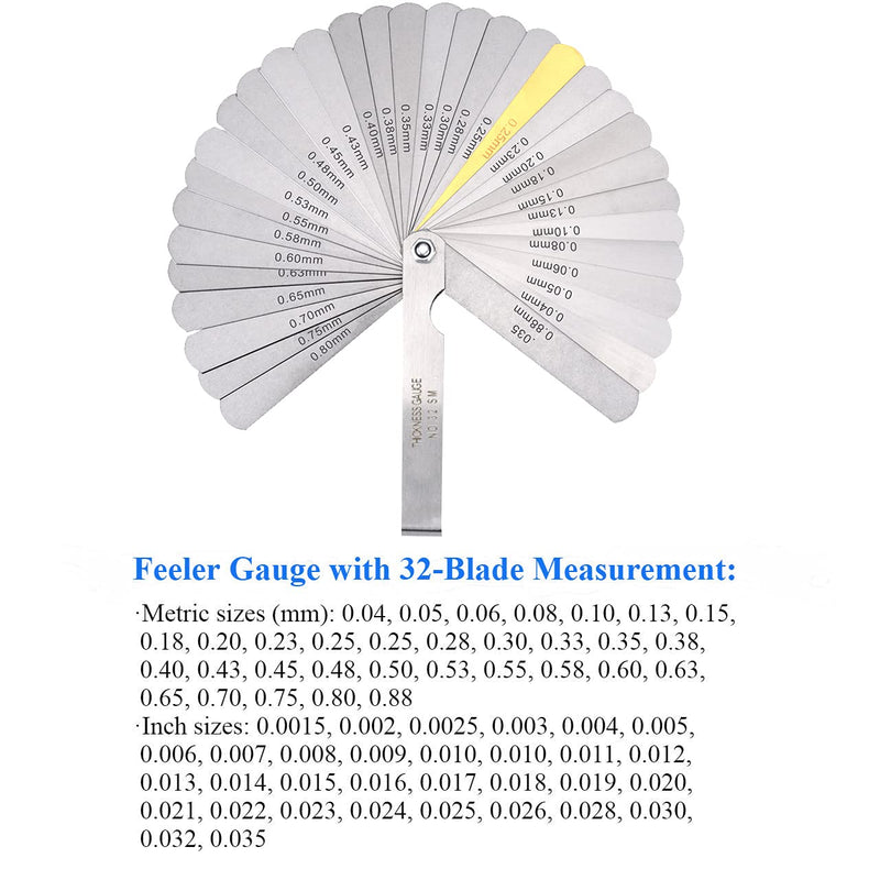 ZUZUAN 1 Pack Feeler Gauge with 32-Blade and 1 Pack Offset Feeler Gauge with 16-Blade, Gauge Dual Marked Metric and Imperial Gap Measuring Tool