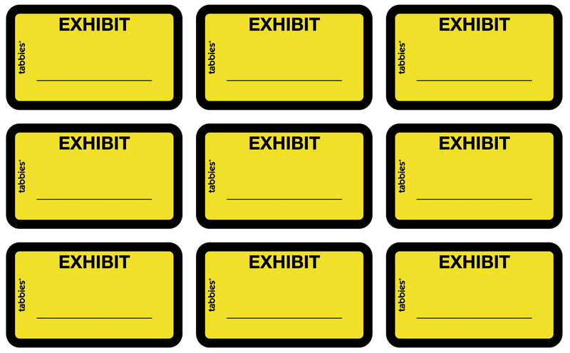 Tabbies Legal Exhibit Labels, Label: 1-5/8"W x 1"H, Sheet: 5-1/4"W x 3-1/4"H, Yellow,"Exhibit" 252 Labels/Pack (58090) Exhibit (Yellow)