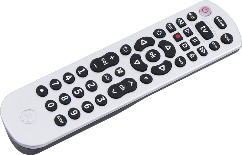 GE Universal Remote Control for Samsung, Vizio, Lg, Sony, Sharp, Roku, Apple TV, TLC, Panasonic, Smart TVs, Streaming Players, Blu-Ray, DVD, 3-Device, Silver, 34928 3-Device Silver