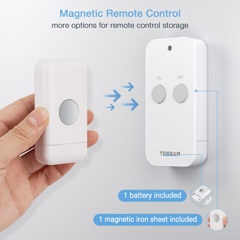 TESSAN radio-controlled socket with remote control, socket with 30.5 m range, 3600 W inside, switchable with magnetic, programmable