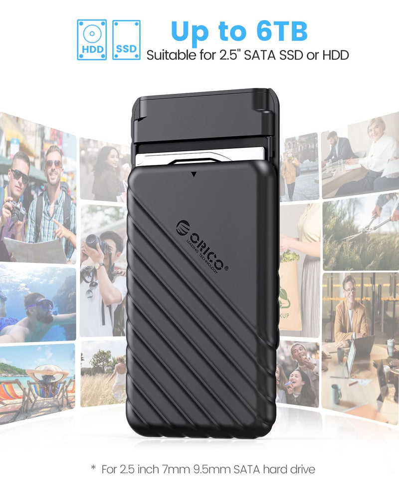 ORICO 2.5 inch External Hard Drive Enclosure USB 3.0 to SATA III for 7mm and 9.5mm SATA HDD SSD Tool Free [UASP Supported] Black (25PW1-U3) 25PW1-U3-BK