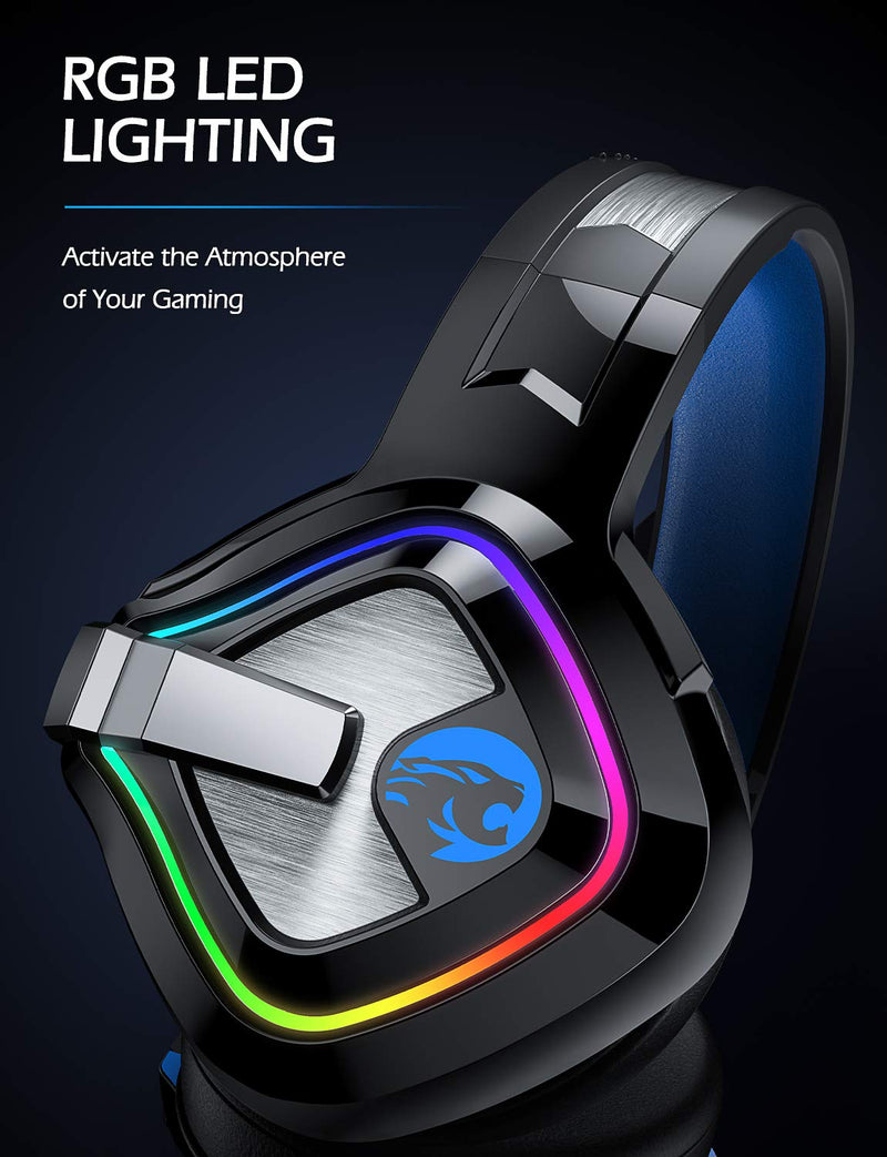 ZIUMIER Gaming Headset PS4 Headset, Xbox One Headset with Noise Canceling Mic and RGB Light, PC Headset with Stereo Surround Sound, Over-Ear Headphones for PC, PS4, PS5, Xbox One, Laptop Blue