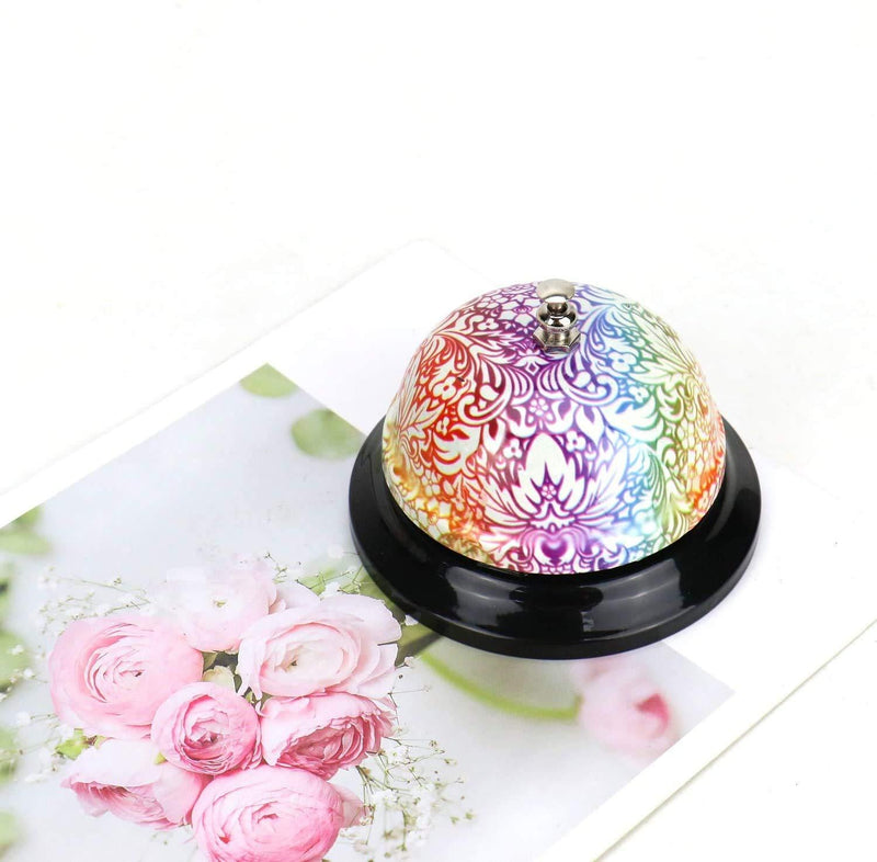 Floral Desktop Bell - Steel Tea Service Dinner Bells Reception Hotel & Restaurant Waiter Call Hand Butlers for Ringing in Counter Shop Play Game Buzzer Coffee Table Decor Teacher School Desk Supplies