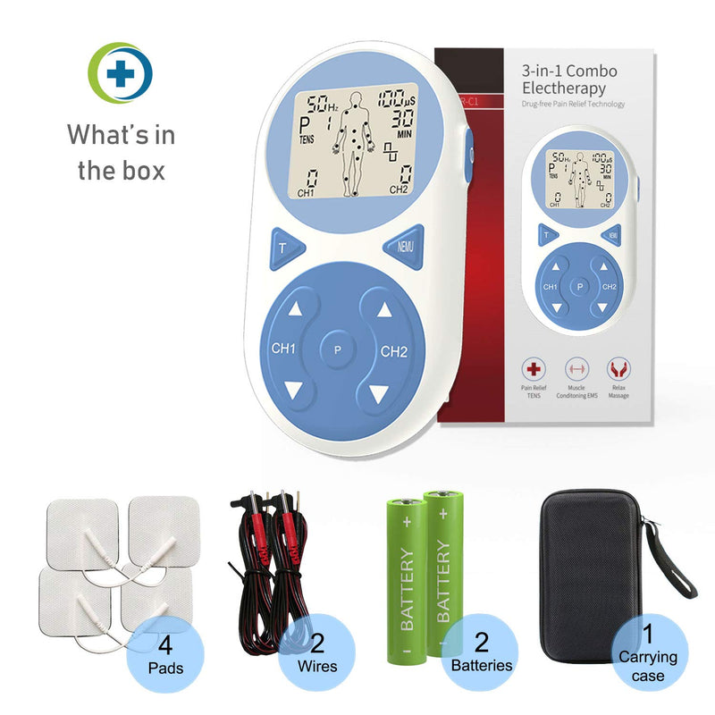TENS Unit Muscle Stimulator EMS Pulse Massager 2020 Upgrade 3-in-1 Combination with Independent 2 Channels, 32 Preset&2 Manual Modes Professional Handheld Electrotherapy Device for Body Pain Relief