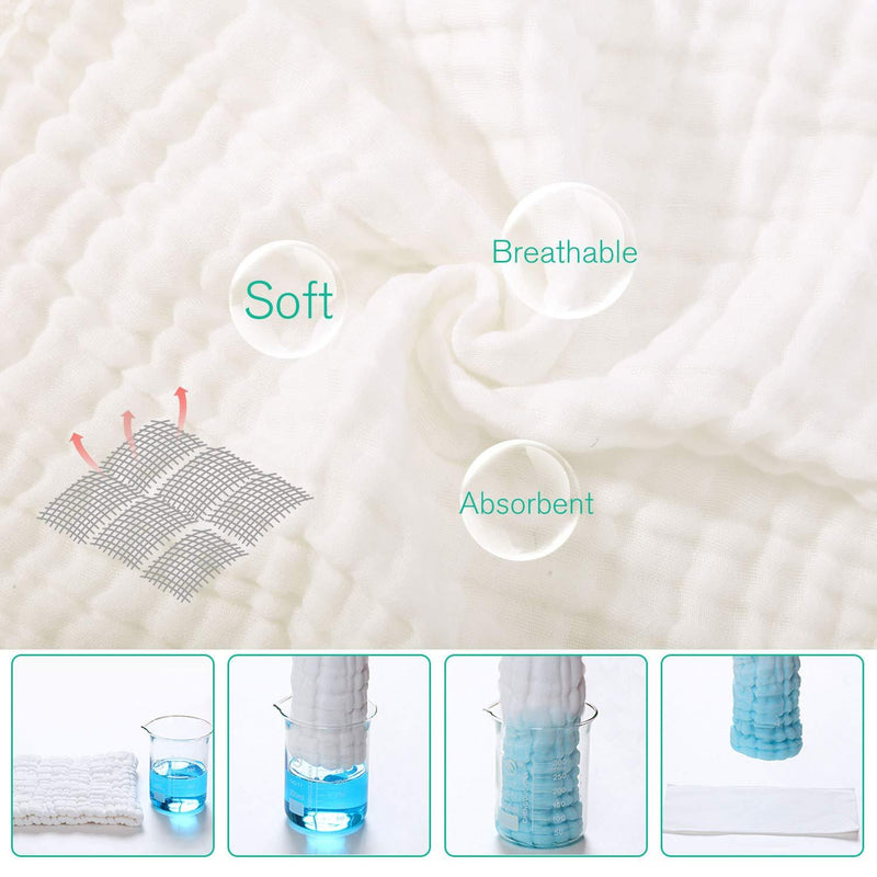 Muslin Burp Cloths for Baby 10 Pack 100% Cotton Baby Washcloths Large 20''X10'' Super Soft and Absorbent by YOOFOSS - White