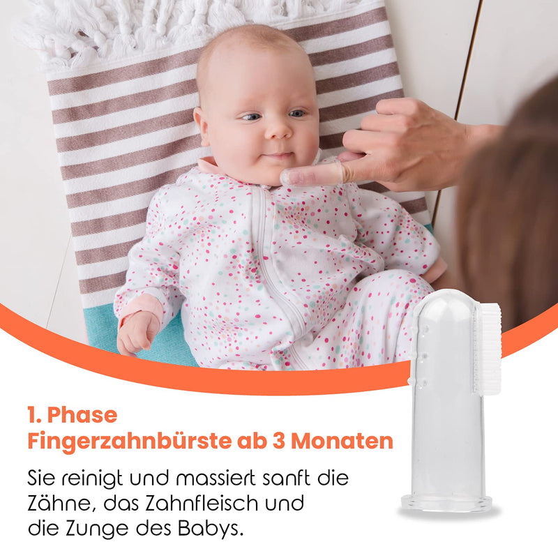 3 Piece Baby Toothbrush Set by Cherish Baby Care - with Infant Finger Toothbrush - Silicone Toothbrush & Toddler Toothbrush - Perfect Babys First Toothbrush Set (Orange) 3 Piece Set Orange