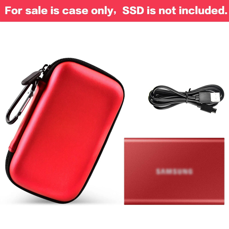 Case Compatible with Samsung T7/ T7 Touch Portable SSD 1TB 2TB 500GB USB 3.2 External Solid State Drive, Travel Carrying Storage Organizer Fits for USB Cables and More Accessories (Red) Red