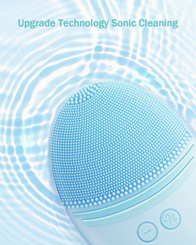 EZBASICS Facial Cleansing Brush, Waterproof Sonic Vibrating Face Brush for Deep Cleansing, Gentle Exfoliating and Massaging, Inductive charging (Blue) blue