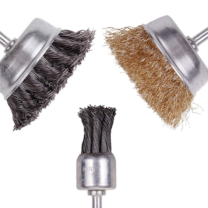 6 Pack Wire Wheels Brush, Rocaris 3 Inch Knotted and Plated Crimped and 1-Inch Carbon Knot Wire End Brush, Cup Wire Wheels Brush Set Perfect For Removal of Rust/Corrosion/Paint
