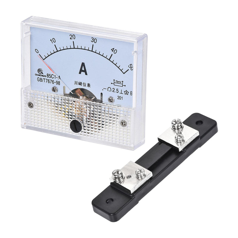 uxcell Analog Current Panel Meter DC 0-50A 85C1 with 75mV Shunt for Circuit Testing Ampere Tester Gauge, 1 Set