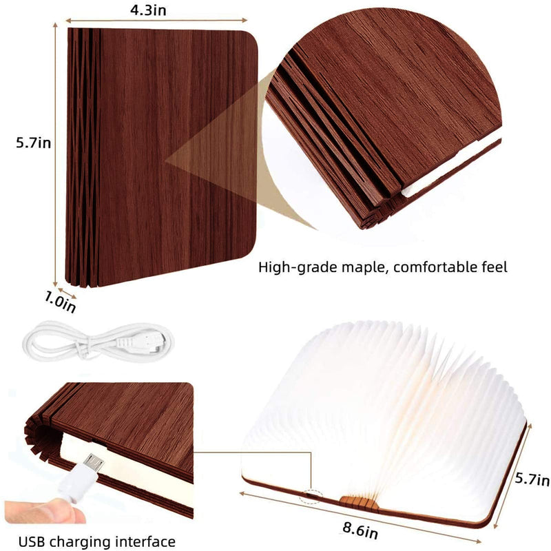 Wooden Book Lamp, Novel Folding Book Lamp Night Light, White Light Yellow Light Warm Yellow Light Color Change with USB, 360° Folding Lamp Suitable for Home and Office