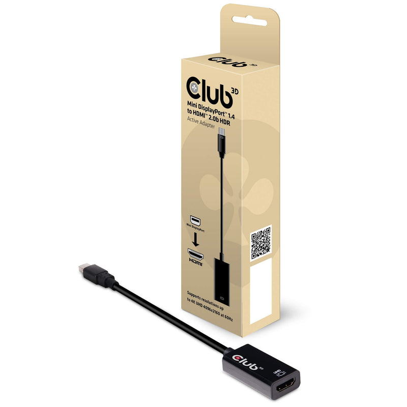 Club 3D CAC-1180 Mini DisplayPort 1.4 to HDMI 2.0B HDR Adapter Supports 4096X2160@60Hz High Dynamic Range, Black